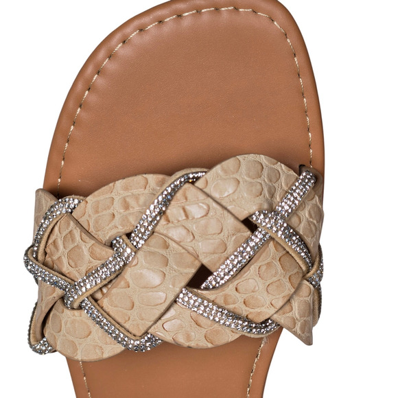 Yoki Alabama Women's Braided Rhinestone Flat Sandals‎ in Beige 9 NIB - Picture 2 of 8